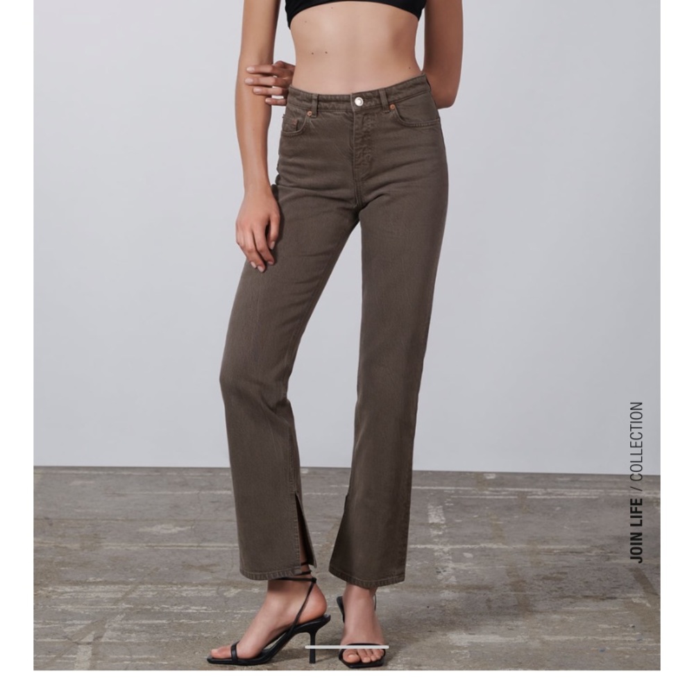 Chocolate brown slim flare jeans with slit